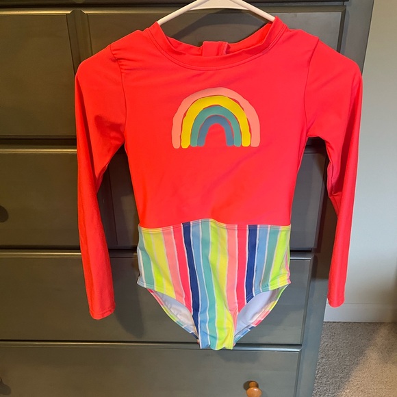 Cat & Jack Other - Cat & Jack Neon Pink Girls Swim Top with Rainbow Trim